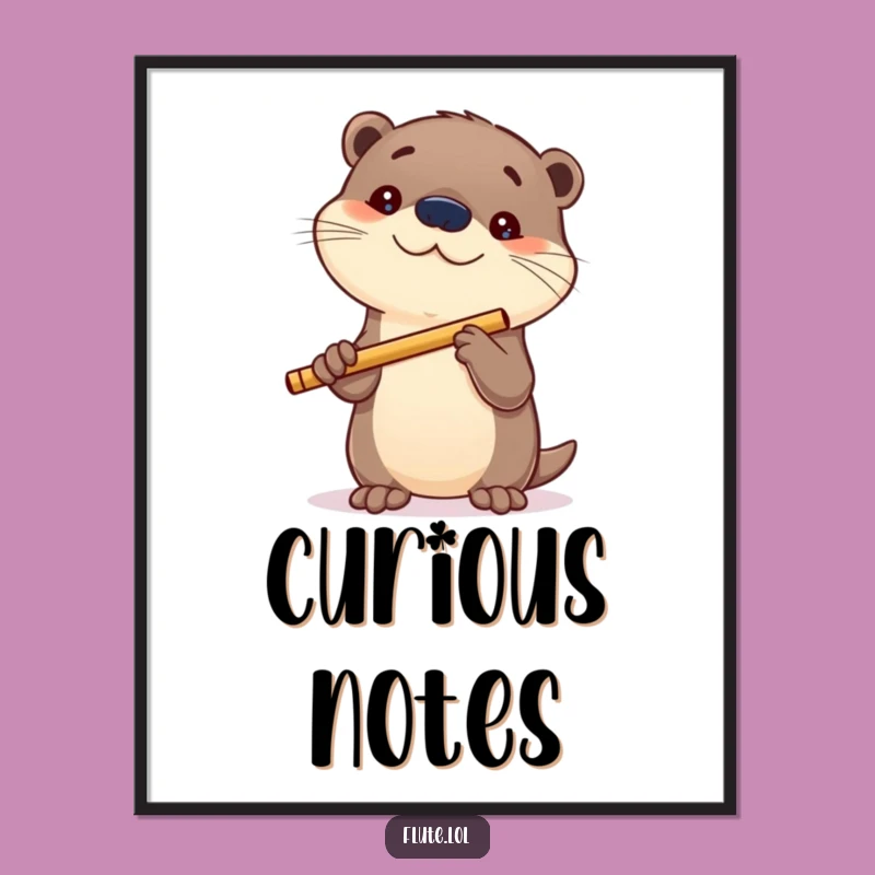Funny Curious Otter Flute Digital Art: Whimsical Wall Decor, an Instant Funny Gift Download