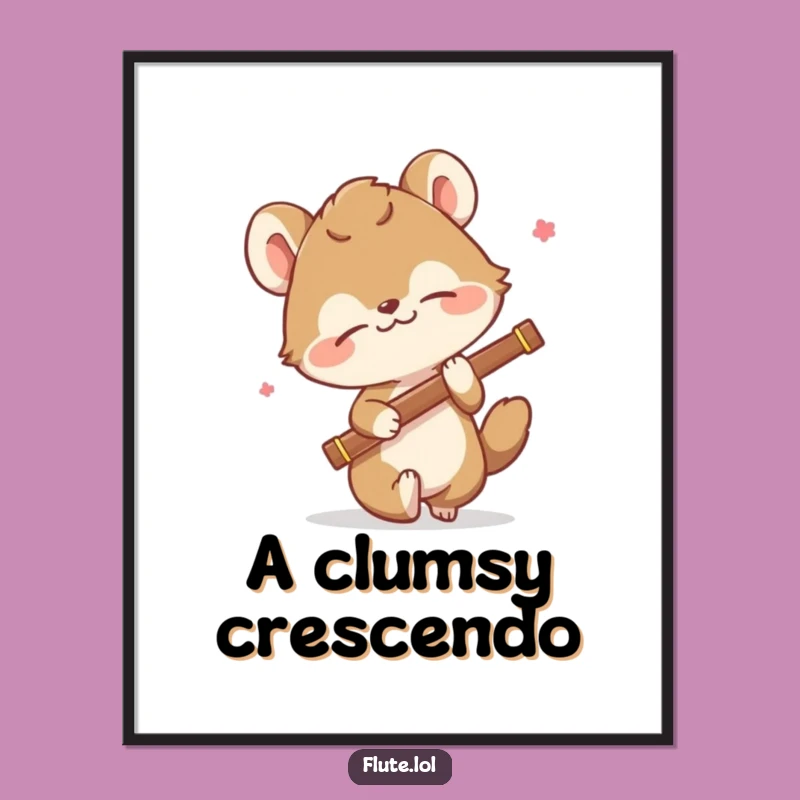 Funny Tripping Flute Player Poster: Comedic Animal Art for Musicians