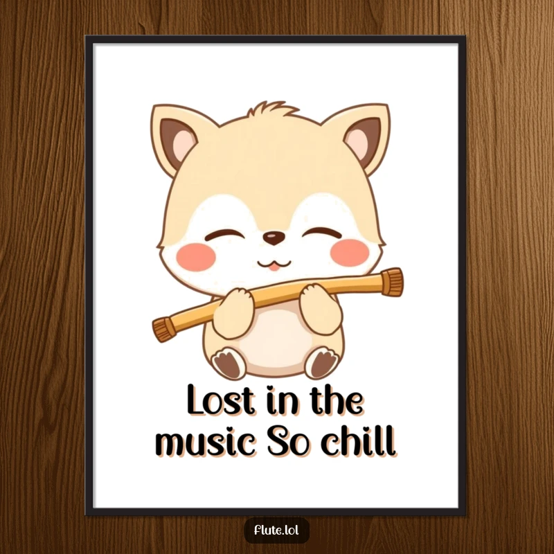 Funny Free Printable Wall Art: Animal with eyes closed, blissfully blowing a flute, creating serene wall decor.