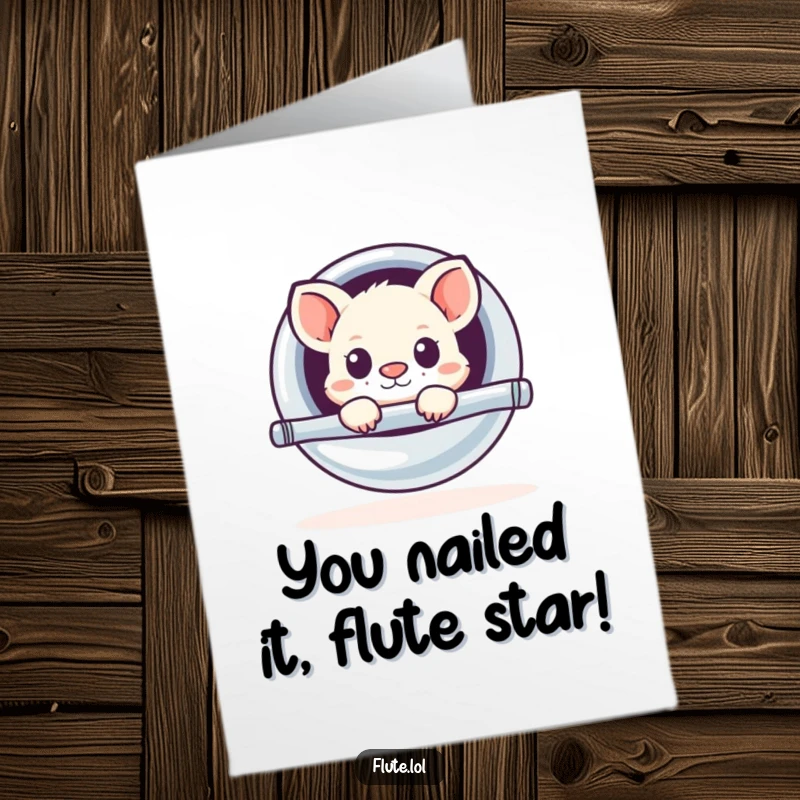 Funny Free Printable Congratulations Card: Adorable animal peeking from a large shiny flute, celebrating your success.