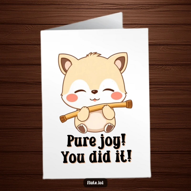 Funny Free Printable Congratulations Card: Content animal with closed eyes, serenely blowing a flute in celebration.