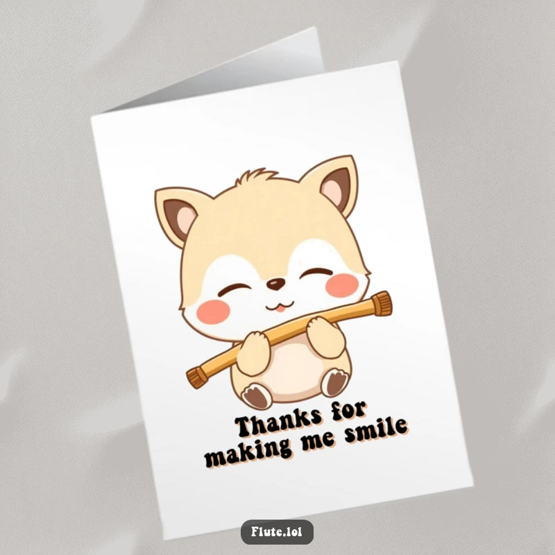 Funny Free Printable Thank You Card: Animal eyes closed, peacefully blowing a flute, conveying calm thanks.