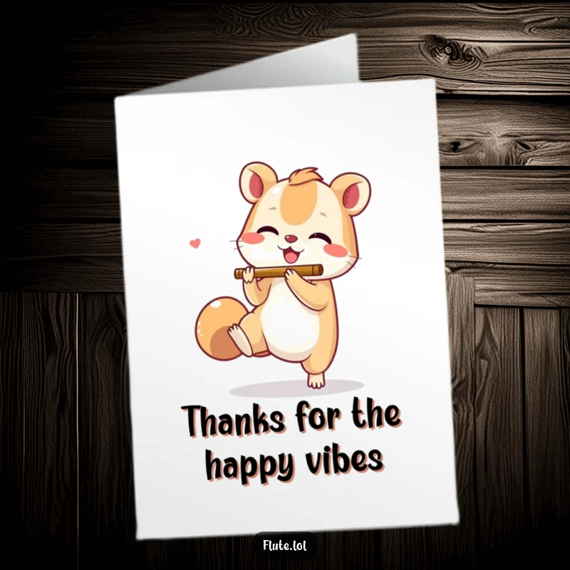 Funny Free Printable Thank You Card: Animal tapping its foot while miming flute playing, sending joyful thanks.