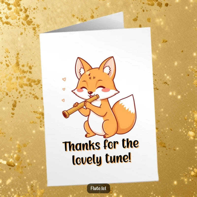 Funny free printable thank you card with a cheerful fox merrily playing a flute.