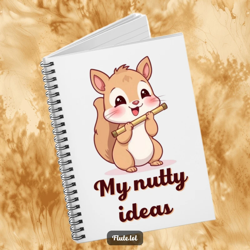 Funny, playful squirrel holding a flute, perfect for writing musical notes or daily thoughts in this notebook.