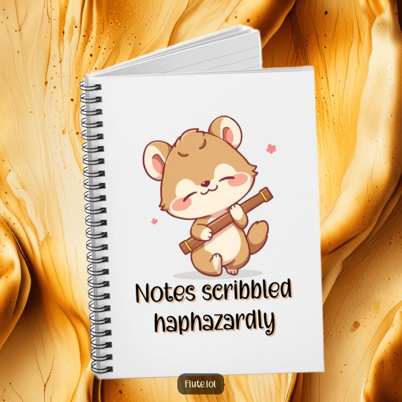 Funny notebook featuring a comically tripping animal with a flute, perfect for jotting down funny ideas and mishaps.